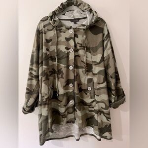 Christian Siriano Olive Camouflage Hooded Jacket Womens Plus Size 1X